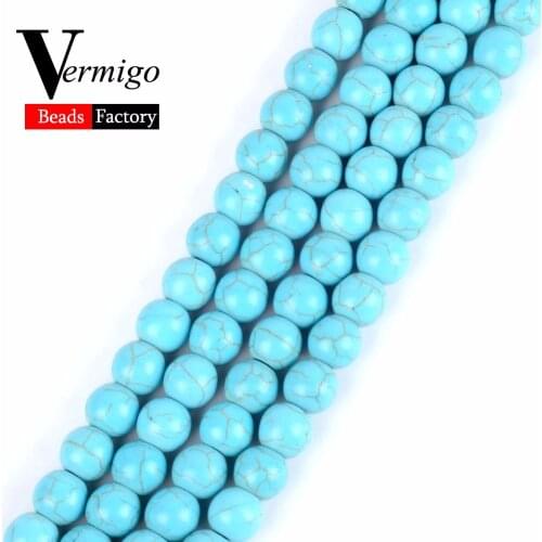 Free Shipping Natural Stone Blue Turquoises Round Loose Beads For Needlework Jewelry Making Diy Bracelet 4-12mm Pick Size 15"