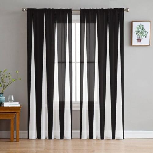 Black And White Stripes Geometric Tulle Window Curtain for Living Room Modern Sheer Curtain for Bedroom Kitchen Drapes Custom