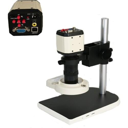 HD 3 in1 Digital video Industrial Microscope Camera VGA USB Adjustable 56 LED ring Light 130X C mount lens glass phone tools