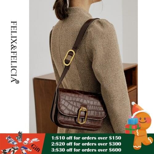 FELIX&FELICIA Factory New Fashion Shoulder Bags For Women Genuine Leather Ladies Alligator Pattern Crossbody Retro Messenger Bag