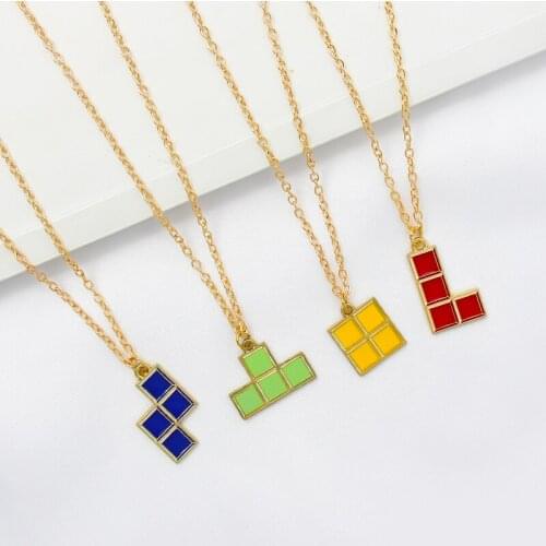 Geometric Figure Tetris Fashion Pendant Necklace Puzzle elimination Jewelry necklace for game lovers