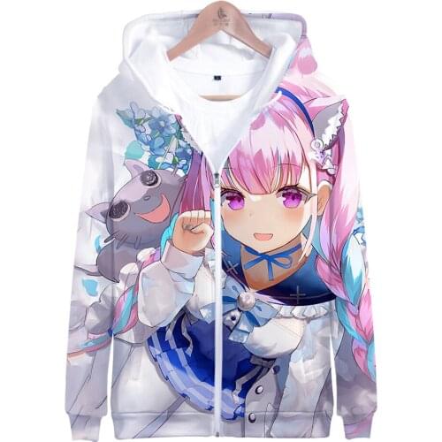HOLOLIVE VTuber minato aqua 3D Long Sleeve Zipper Hoodies Casual Sweatshirt Women/men Casual popular Clothing