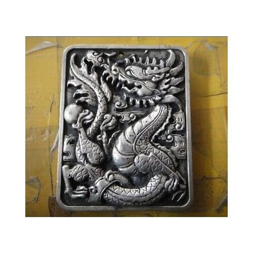 Chinese old Cupronickel Tibetan Silver Deep Dragon carving kylin waistband