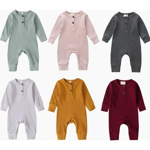 0-2Y Unisex Baby Clothing Soft Cotton Plain Color Baby Jumpsuit Long Sleeve Fashion Comfortable Kids Boy Pajamas Causal Clothes