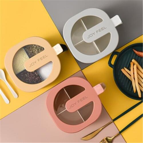 Seasoning box, salt jar, kitchen seasoning jar, sugar jar, monosodium glutamate storage box, four compartment household