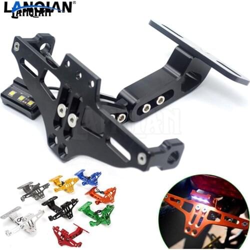 Blue Motorcycle Aluminum License Number Plate Frame Holder Bracket & light For Suzuki Hayabusa GSXR 600 750 1000 GS500F SV650S