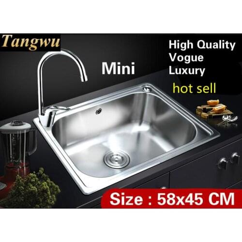 Free shipping Home luxury wash vegetables high capacity kitchen single trough sink 304 stainless steel small 58x45 CM