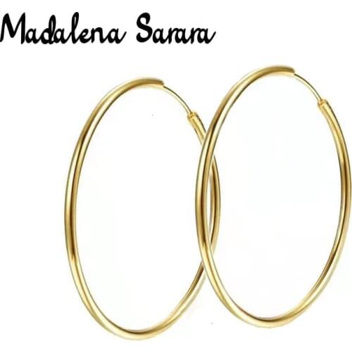 MADALENA SARARA Pure 18k Gold Earrings Simple Circle Dangle Women Earrings Yellow Gold Rose Gold AU750 3mm/5mm