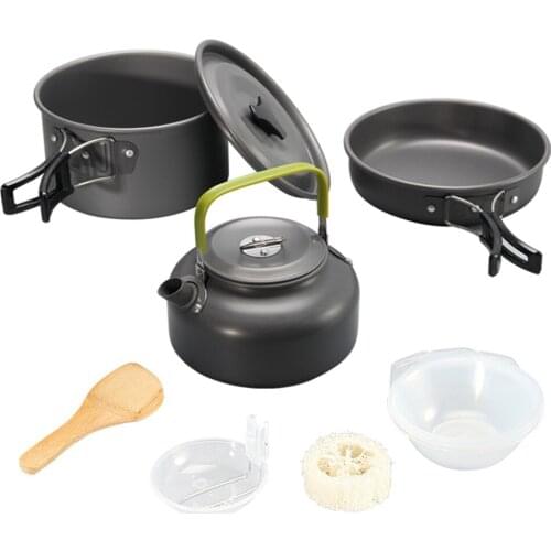 Camping Cookware Kit Large Size Pot Pan Kettle Teapots Set With Accessories For Outdoor Camping Hiking And Picnic Tool