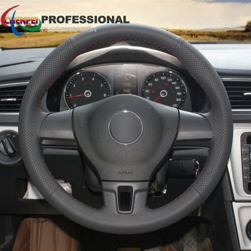 DIY Hand-Sewn Non-Slip Black Leather Steering Wheel Cover For Volkswagen VW Passat 2012-2015 Car Interior Accessories