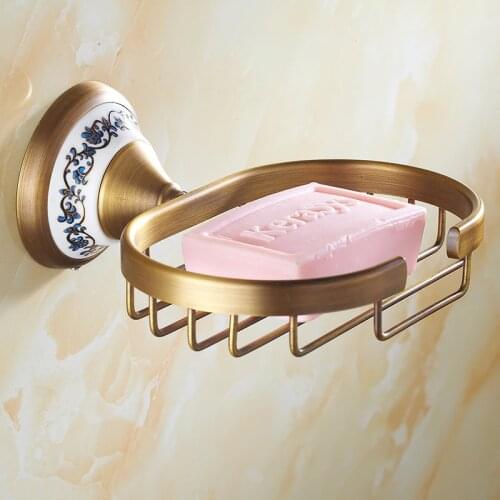 Net Soap Towel Rack Antique Brushed Bathroom Copper Shelf Bronze Ceramic Base Wall Mount Towel Accessories Ey10
