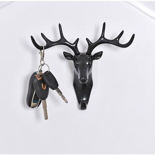 3D Deer Head Hook Wall Hanging Strong Self Adhesive Crafts Sculpture Living Room Bedroom Home Decor for Coat Hat Towel Bag Key