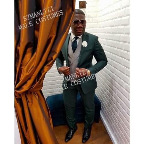 Latest Coat Pants Green Mens Blazer Slim Fit 3 Pieces Groom Dress Light Grey Vest Prom Wedding Men Suits Tuxedo Costume Homme