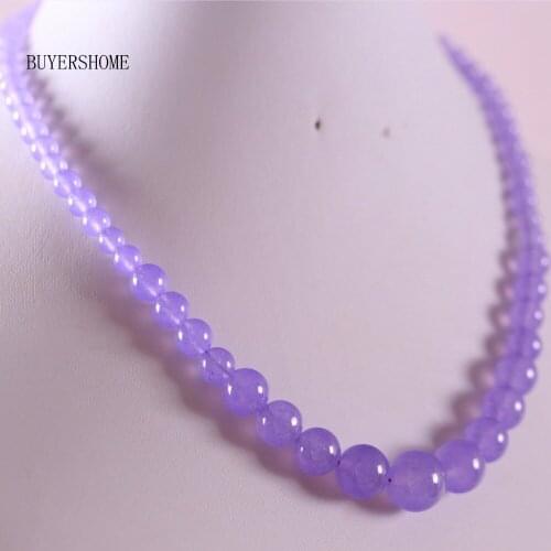 Handmade Beaded Necklace Natural Stone Round Purple Jades Necklace for Women Jewelry Gift E029