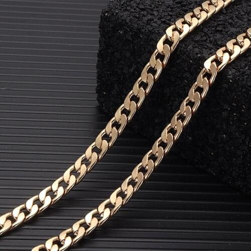 Unisex Yellow Solid Gold Filled Cuban Chain Necklace Punk Hip Hop Men Women Long Necklace Rock Jewelry colar homme erkek kolye