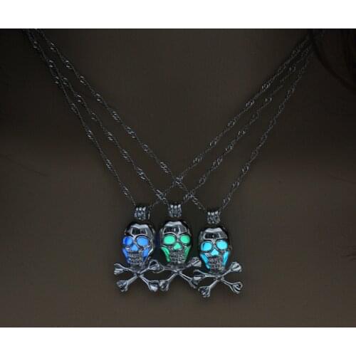 Punk Style Jewelry with Silver Color Skull Shaped Glow in the Dark Pendant Choker Necklace for Women Men Gift