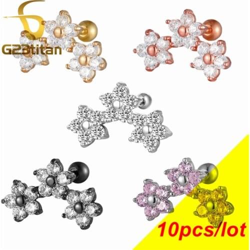 G23 Titanium Crystal Flower Piercing Tragus Cartilage Piercing Medical Steel Ladys Body Piercing Jewelry