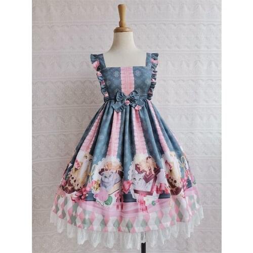 Chocolate Cat Pleated Bow Lolita JSK Dress
