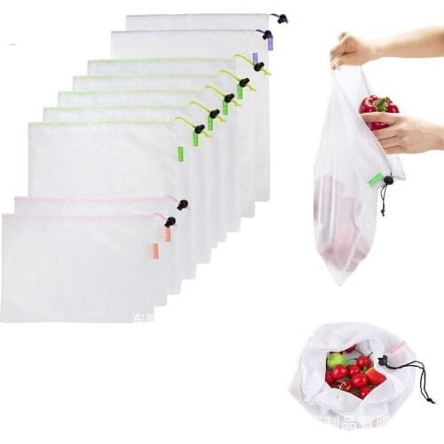 1PC Eco Friendly Reusable Mesh Produce Bags Transparent Washable Grocery Mesh Bags for Storage Fruit Vegetable Toys Sundries