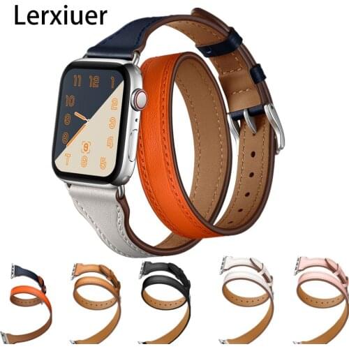 Strap For Apple Watch Band 44mm 42mm 40mm 38mm Iwatch band 6 5 4 3 SE Genuine Leather Double Tour Bracelet iwatch Accessories