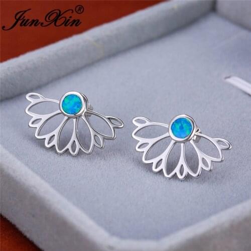 Detachable Maple Leaf Double Sided Earrings White Gold Rose Gold Color Blue Fire Opal Earring Wedding Stud Earrings For Women