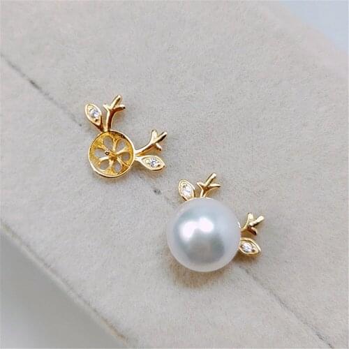 925 Silver Pearl Beads Stud Earrings Setting Base Diy Jewelry Making Findings&Components