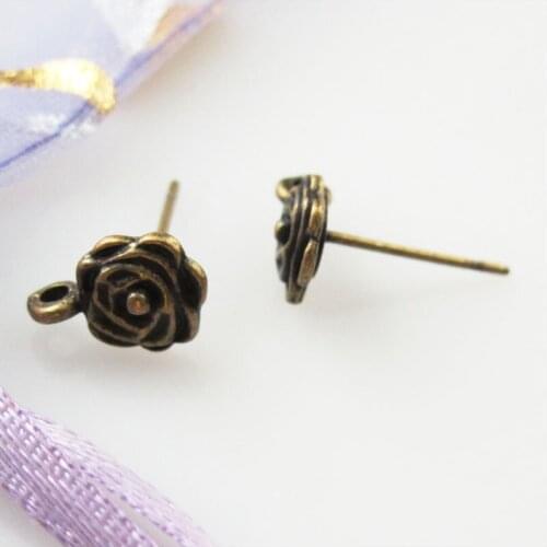 24Pcs Tibetan Bronze Rose Flower Earrings Studs With Loop Findings