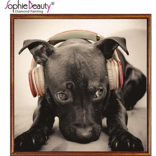 Sophie Beauty New Diy Diamond Painting Cross Stitch Full Round Handcraft Love Soul Music Black Dog Arts Needlework Mosaic Kit
