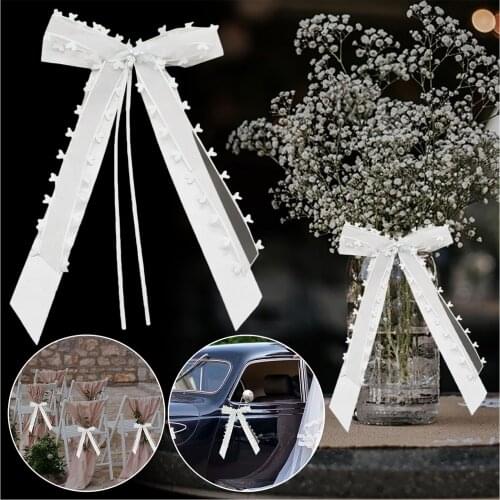 30PCS White Satin Ribbon Bow Decoration For Wedding Car Decor Bowknot Party Festive New Year Christmas Craft Wrap Bow-knot