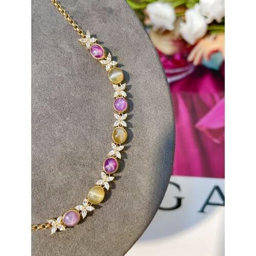 Fine Jewelry 18K Gold Nature Star Sapphire Cats Eye Chrysoberyl 4.95ct Gemstones Jewellery Bracelets for women Fine Bracelet