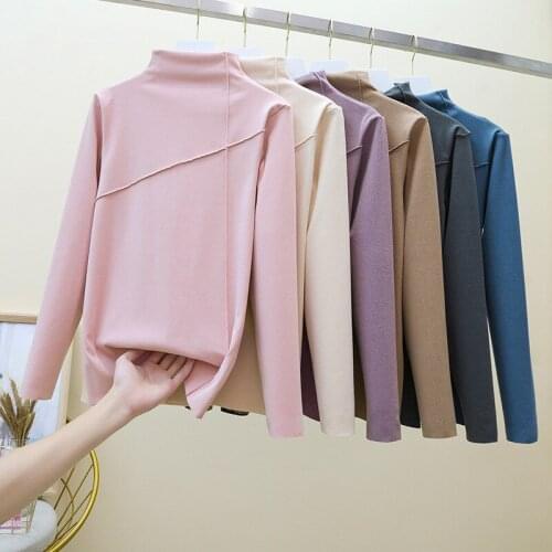 Female autumn and winter double-sided German cashmere cationic self-heating large size high neck long sleeve T-shirt