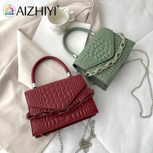 2021 Pleated Female Handbag Fashion Women Alligator Pattern Acrylic Chain PU Flap Shoulder Crossbody Bags Women