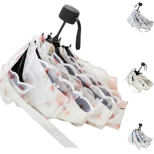Lace Sun Umbrella 5-Folding Double Layer Anti-UV Sun and Rain Dual-Purpose Parasol Ladies Umbrella