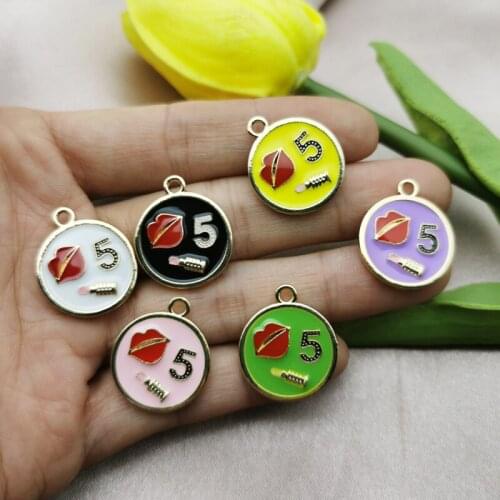 10pcs OL Style Round Shaped Alloy Lipstick Red Lip Enamel Metal Charms Pendants Earrings Dangle DIY Jewelry Making Accessories