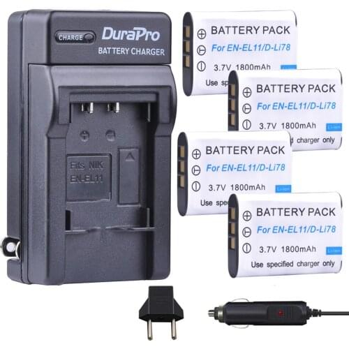 4pc EN-EL11 EN EL11 D-Li78 D Li78 NP-BY1 NP BY1 Battery + Car Charger +EU Plug for Nikon Coolpix S550 S560 Pentax M50 W60 W80