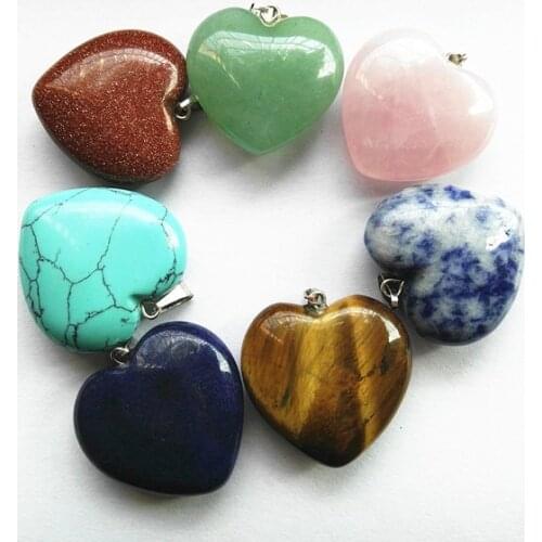 5pcs Socharming fashion jewelry pendants nature stone heart shape size 25mm tiger eye red stone quartz sodalite