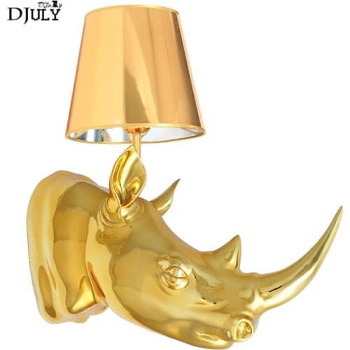 Art deco resin rhinoceros wall lamp American dining room bar coffee store wall deco creative loft style sconces light fixtures