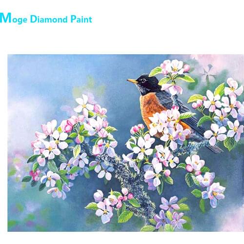 Begonia Flowers Robin Diamond Painting Floral Bird Round Full Drill Nouveaute DIY Mosaic Embroidery 5D Cross Stitch Home Decor
