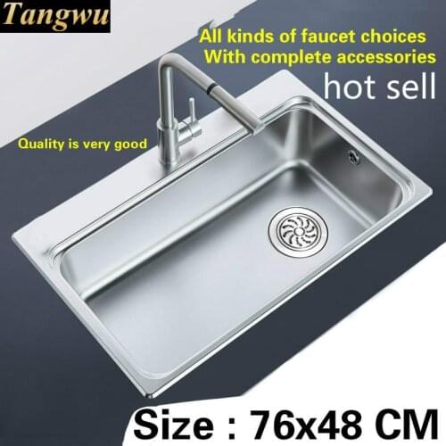 Free shipping Standard kitchen sink big food-grade 304 stainless steel single slot hot sell 76x48 CM