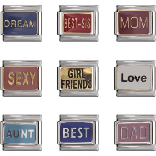 Hapiship Original Daisy Love Dad Best Dream Mom Sexy Aunt Charm Links Fit 9mm Bracelet Stainless Steel DIY Making Jewelry DJTop2