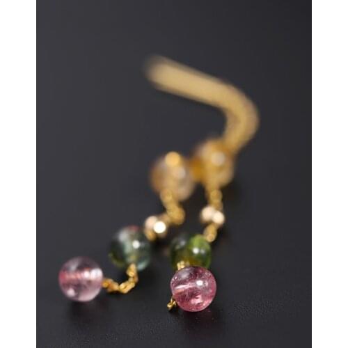 DAIMI Color Candy Tourmaline Ear Line Female Day Genuine 18k Gold Earrings Niche Designer Models