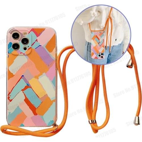 Graffiti Crossbody Lanyard Neck Strap Phone Case for iPhone 12 MINI 12 11 Pro Max XS XR Max 8 7 Plus Soft TPU Protective Cover