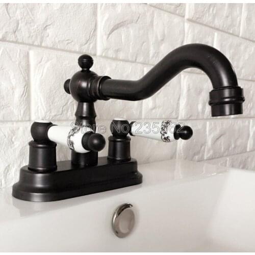 Black Oil Rubbed Bronze Double Handle 4" Centerset 2 Holes Bathroom Basin Sink Faucet Mixer Tap Lhg072