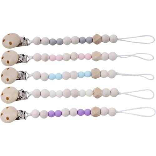 Baby Pacifier Clip Chain Wooden Holder Chupetas Soother Pacifier Clips Chew Rattles Leash Strap Nipple Holder For Infant Feeding