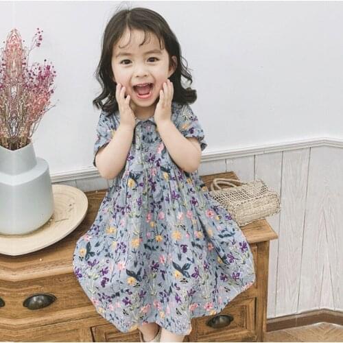 Baby girl clothes summer floral dress fashion sweet retro 2-7 years old princess dresses Beibei high quality Childrens clothing