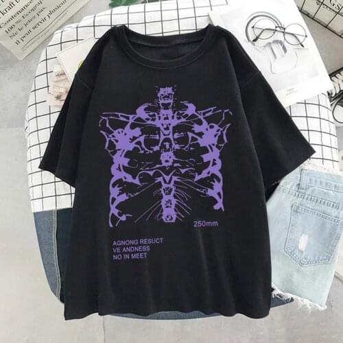 Hip Hop Summer Short Sleeve Streetwear T-shirt Skeleton Print vintage clothes tshirt shirt diary Punk shirt Oversized album top