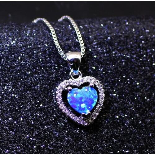 Hermosa Australian Opal Love Heart Pendant Silver Color Necklace For Women Fashion Chain Choker 17'' Christmas Gift