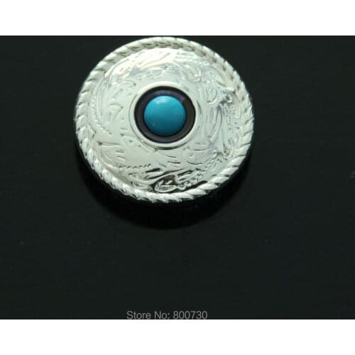 KB301) 10pc 1'' (2.5cm) Metal Concho Prairie Dust Concho Sterling-Silver w/ Blue Turquoise Stone Concho