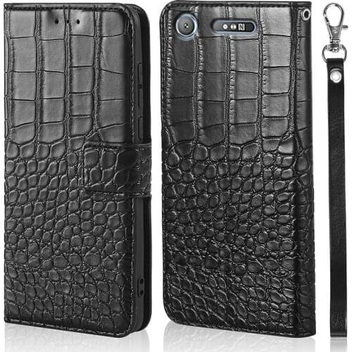 Flip Leather Case For Sony Xperia XZ1 G8341 G8342 5.2" Back cover phone bag on Sony Xperia XZ1 5.2 inch Crocodile skin case