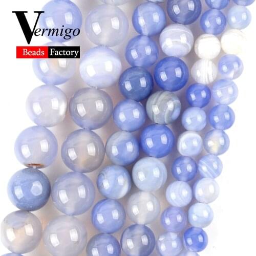 Natural Blue Agates Stone Round for Jewelry Making 6mm-10mm Spacer Beads Diy Bracelet Necklace Accessories Wholesale 15"